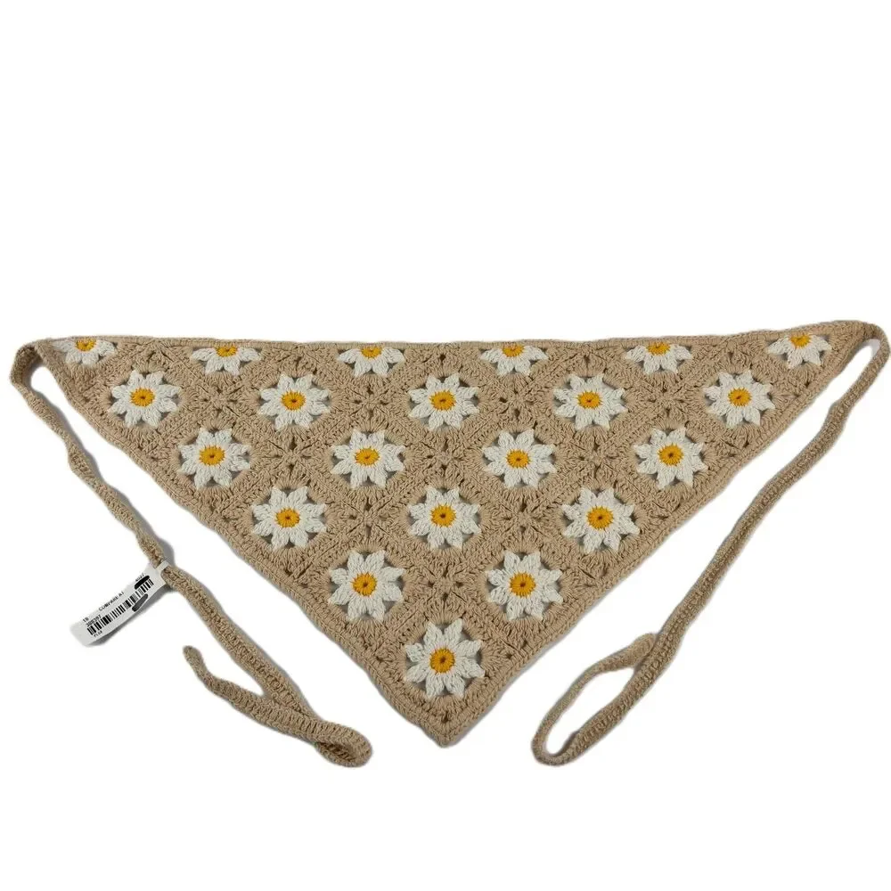 Crochet Daisy Bandana Hair Scarf Boho Granny Square Headwrap Knit Cottagecore